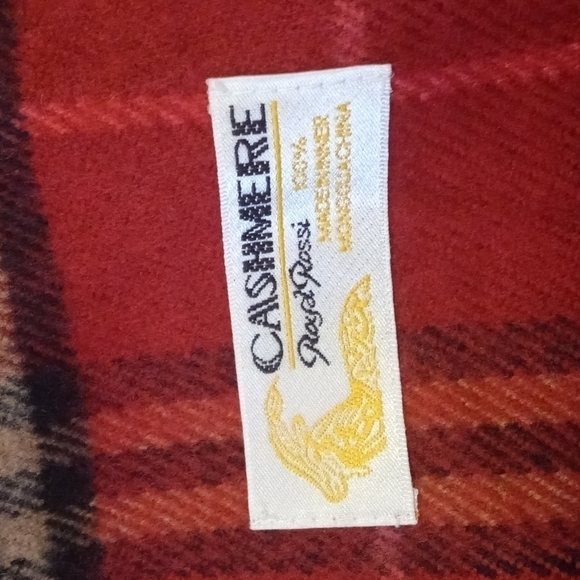 Royal Rossi Cashmere Plaid Khaki Scarf Fringe Red - Picture 2 of 2